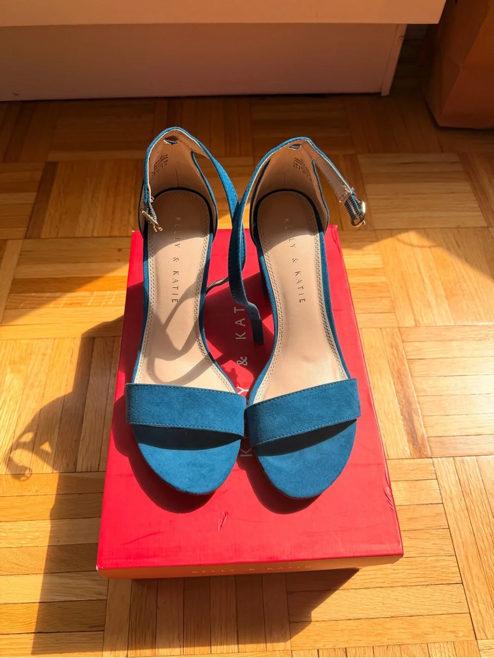 Kelly & Katie Blue Suede Ankle-Strap Heels